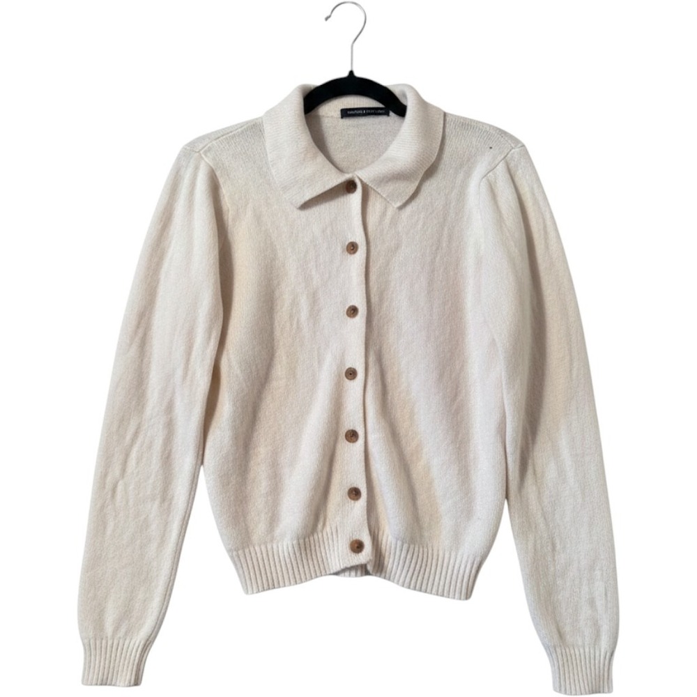 Brandy Melville Cardigan One Size Cream Wool Blend Collared Button Up Preppy